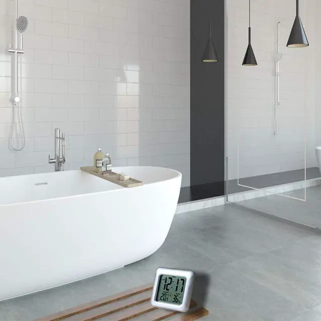 Alt view image 6 of 6 - Large Waterproof Bathroom Shower Wall Clock, Big Digital Water Resistant Shatterproof Clock Thermometer Hygrometer for Bath, Temperature & Humidity Meter, Hanging & Table Standing & Mirror Suction Cup