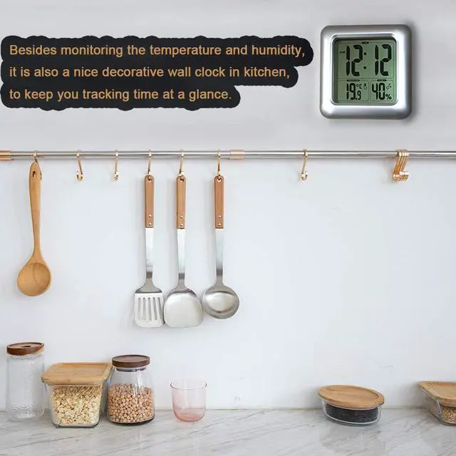 Alt view image 5 of 6 - Large Waterproof Bathroom Shower Wall Clock, Big Digital Water Resistant Shatterproof Clock Thermometer Hygrometer for Bath, Temperature & Humidity Meter, Hanging & Table Standing & Mirror Suction Cup