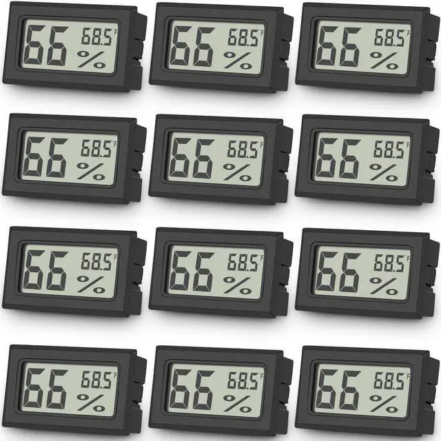 Main image of 12-Pack Mini Digital Thermometer Hygrometer, Indoor Humidity Monitor, Temperature Humidity Gauge Meter with Fahrenheit () for Bedroom, Greenhouse, Garden, Cellar, Closet, Fridge