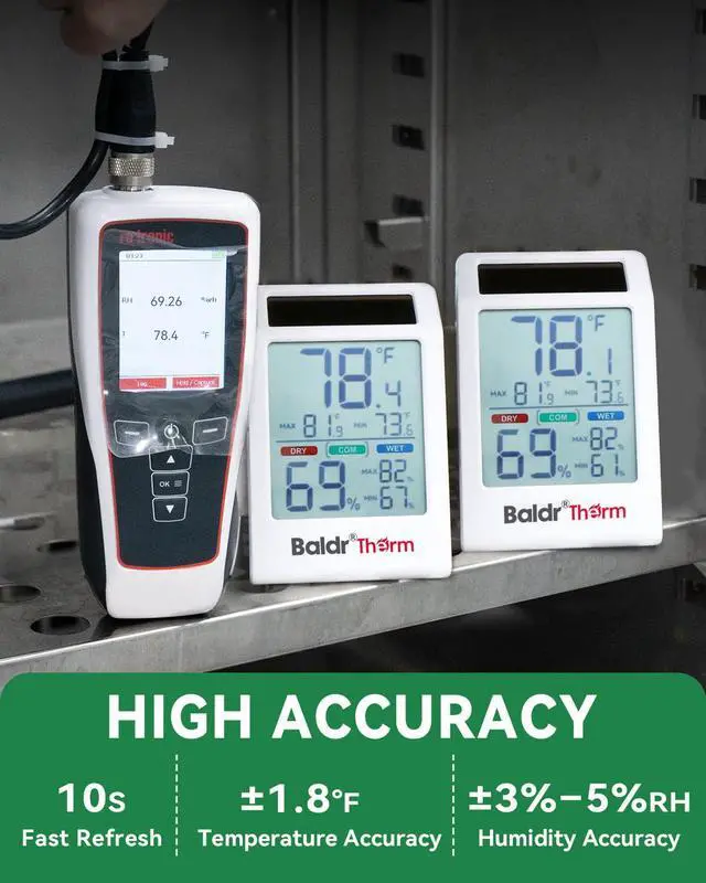 Alt view image 4 of 7 - 2-Pack Indoor Thermometer Humidity Meter, Digital Hygrometer with Backlight, Solar Powered Room Temperature Monitor with Backup Battery, Max Min Records & Comfort Indicator