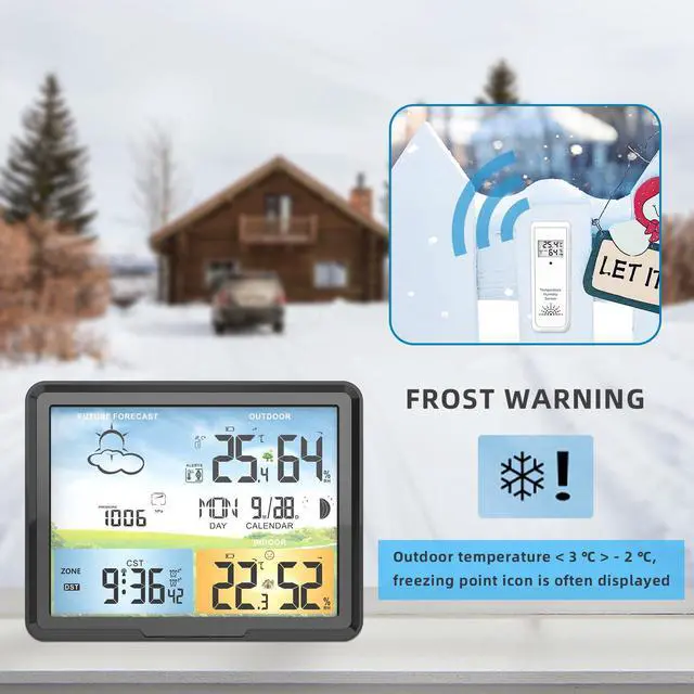 Alt view image 6 of 7 - Wireless Weather Station Indoor Outdoor Thermometer Hygrometer, Barometric Pressure Forecast, Moon Phase Display, Digital Weather Clock with Alarm, Date & Time, Large Color Screen