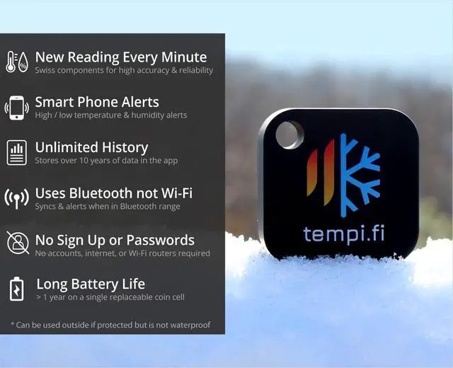 Alt view image 2 of 5 - Wireless Temperature and Humidity Sensor - Developed in The USA - 24/7 Data Logger with Alarm Bluetooth Smart Thermometer and Hygrometer - Bluetooth Only - Not WiFi
