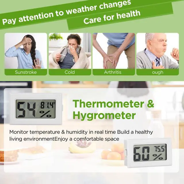 Alt view image 3 of 7 - 12 Pack Mini Hygrometer Digital Electronic Temperature Humidity Meters Gauge Indoor Thermometer Hygrometer LCD Display Fahrenheit () for Guitar Case,Greenhouse, Garden, Cellar, Closet (White)