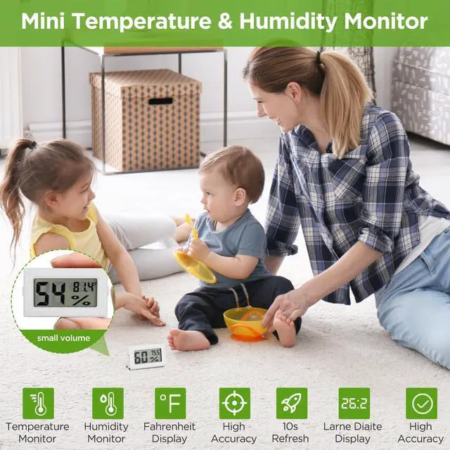 Alt view image 2 of 7 - 12 Pack Mini Hygrometer Digital Electronic Temperature Humidity Meters Gauge Indoor Thermometer Hygrometer LCD Display Fahrenheit () for Guitar Case,Greenhouse, Garden, Cellar, Closet (White)