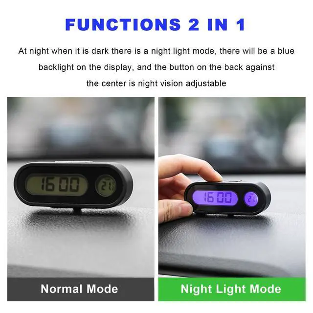 Alt view image 4 of 6 - 2 in 1 Car Digital Thermometer Clock, Mini Electronic Luminous Auto Dashboard Temperature Clock, Universal Vehicle LCD Backlight Portable Tiny Digital Dashboard Clock