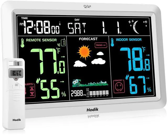 Main image of Weather Station with Atomic Clock Indoor Outdoor Thermometer Wireless, Humidity and Temperature Monitor Barometer Hygrometer with High Precision Sensor White