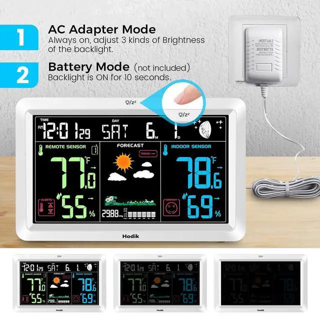Alt view image 5 of 7 - Weather Station with Atomic Clock Indoor Outdoor Thermometer Wireless, Humidity and Temperature Monitor Barometer Hygrometer with High Precision Sensor White