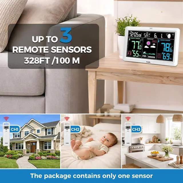 Alt view image 3 of 7 - Weather Station with Atomic Clock Indoor Outdoor Thermometer Wireless, Humidity and Temperature Monitor Barometer Hygrometer with High Precision Sensor White