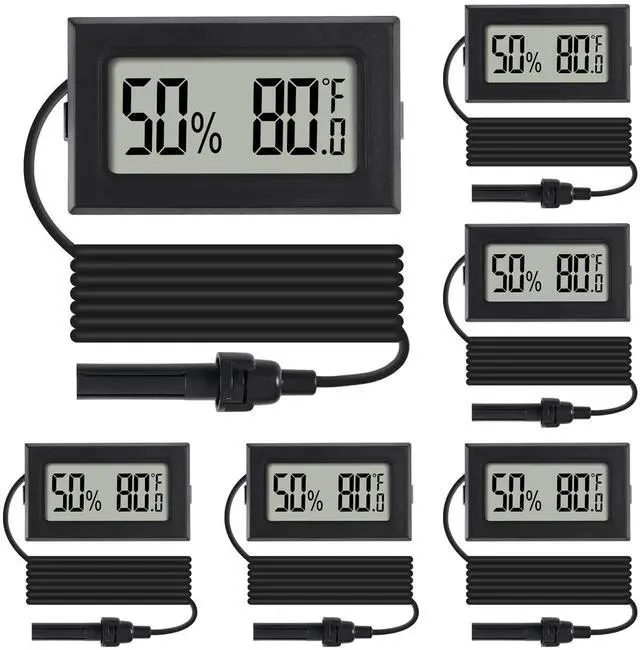 Main image of 6Pcs Mini Digital Thermometer Hygrometer Gauge Indoor with Probe Sensor LCD Display Meter Temperature Humidity Fahrenheit Meter for Incubator Reptile Plant Tank Garden