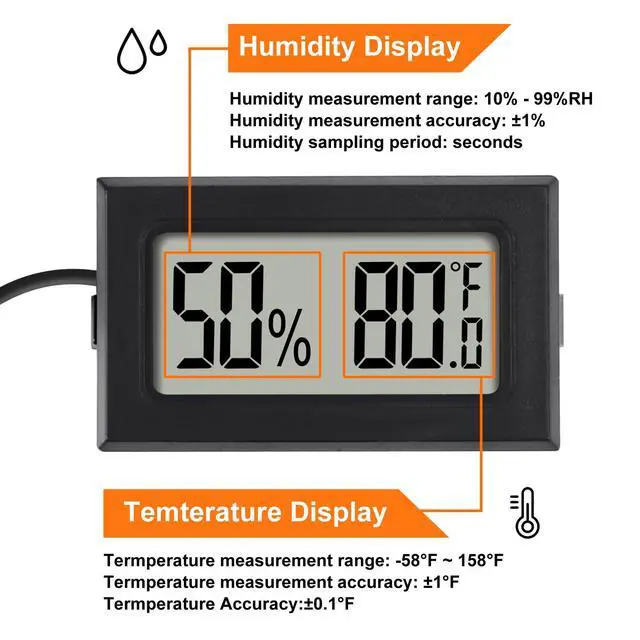 Alt view image 3 of 7 - 6Pcs Mini Digital Thermometer Hygrometer Gauge Indoor with Probe Sensor LCD Display Meter Temperature Humidity Fahrenheit Meter for Incubator Reptile Plant Tank Garden
