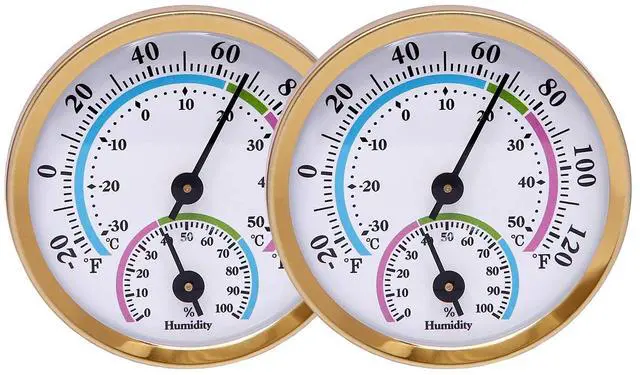 Main image of Mini Indoor Thermometer Hygrometer Analog 2 in 1 Temperature Humidity Monitor Gauge for Home, Room, Outdoor, Offices, Display Mechanical (No Battery Needed) (Gold-2 Pack, Gold-2 Pack)