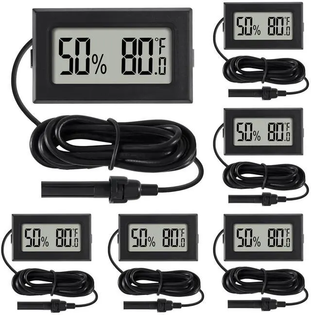 Main image of 6Pcs Mini Digital Thermometer Hygrometer Gauge with Probe Sensor LCD Display Meter Indoor Temperature Humidity Fahrenheit Meter for Incubator Reptile Plant Tank Garden
