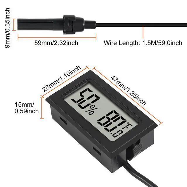 Alt view image 3 of 6 - 6Pcs Mini Digital Thermometer Hygrometer Gauge with Probe Sensor LCD Display Meter Indoor Temperature Humidity Fahrenheit Meter for Incubator Reptile Plant Tank Garden