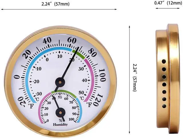 Alt view image 2 of 6 - Mini Indoor Thermometer Hygrometer Analog 2 in 1 Temperature Humidity Monitor Gauge for Home, Room, Outdoor, Offices, Display Mechanical (No Battery Needed) (Gold-2 Pack, Gold-2 Pack)