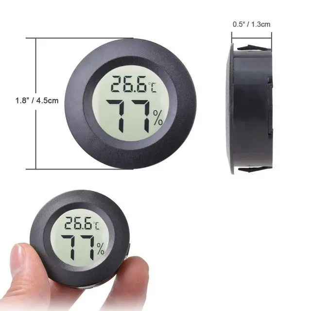 Alt view image 2 of 6 - 2pcs Mini Hygrometer Thermometer Indoor Outdoor Round Humidity Meter Temperature Gauge Humidity Sensor Fahrenheit Switchable Celsius Monitor for Reptile Jars 3D Printer
