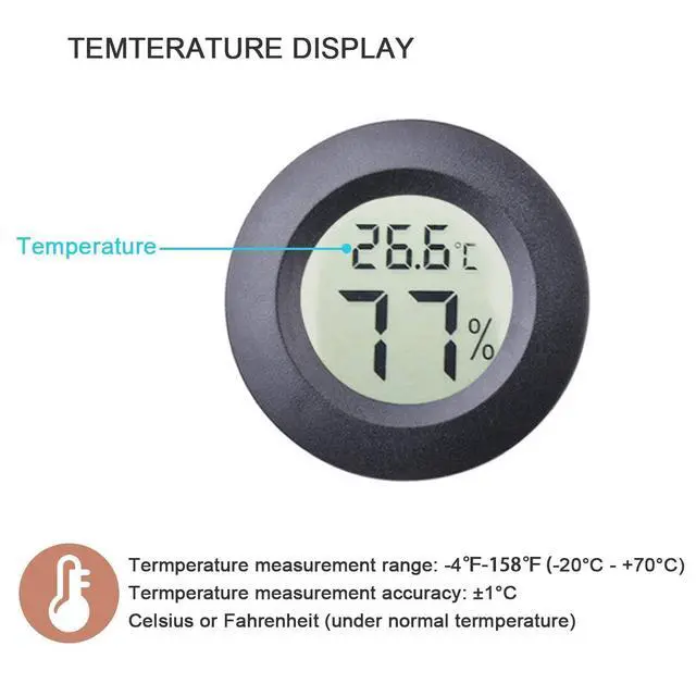Alt view image 5 of 6 - 2pcs Mini Hygrometer Thermometer Indoor Outdoor Round Humidity Meter Temperature Gauge Humidity Sensor Fahrenheit Switchable Celsius Monitor for Reptile Jars 3D Printer