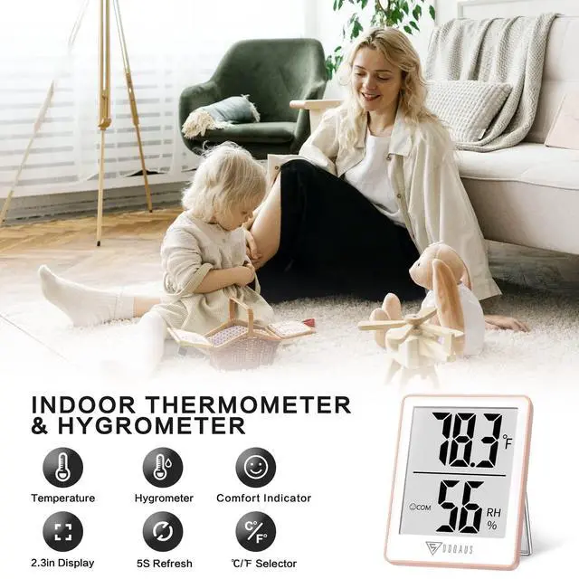 Alt view image 2 of 7 - Indoor Thermometer for Home, Room Thermometer Humidity Meter with Temperature Humidity Sensor for Home, Bedroom, Baby Room, Office, Greenhouse, Cellar (Pink)