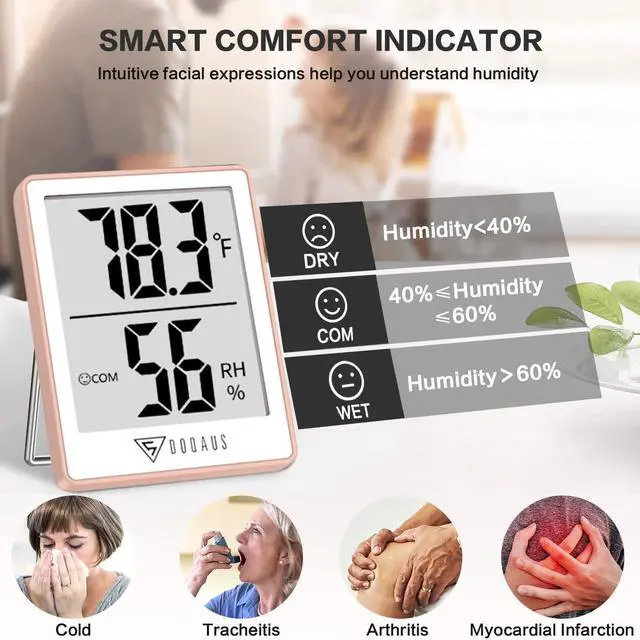 Alt view image 3 of 7 - Indoor Thermometer for Home, Room Thermometer Humidity Meter with Temperature Humidity Sensor for Home, Bedroom, Baby Room, Office, Greenhouse, Cellar (Pink)