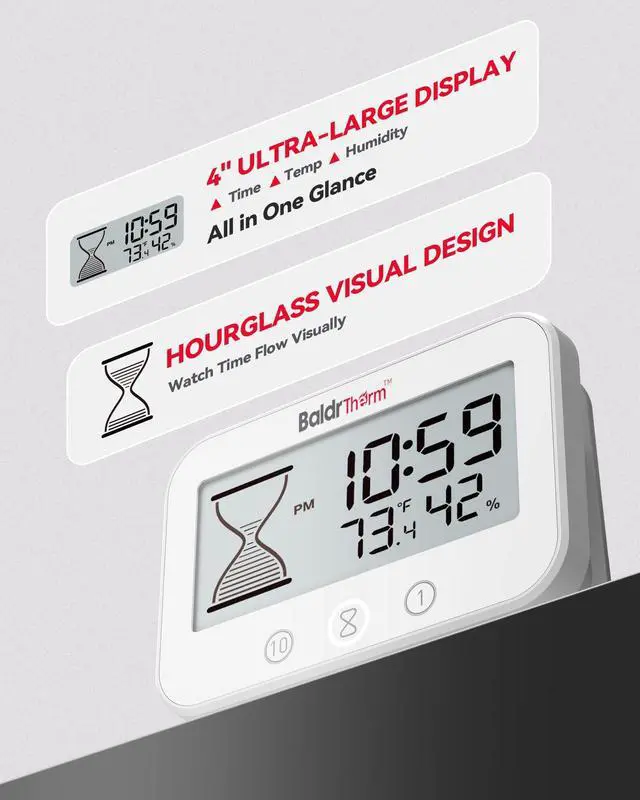 Alt view image 2 of 7 - Digital Timer, Works as a Countdown Timer, Real-time Clock, Hygrometer Thermometer. IP67 Waterproof Safe for Kitchen Bathroom Use. (White)