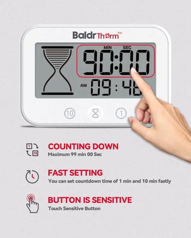 Alt view image 4 of 7 - Digital Timer, Works as a Countdown Timer, Real-time Clock, Hygrometer Thermometer. IP67 Waterproof Safe for Kitchen Bathroom Use. (White)