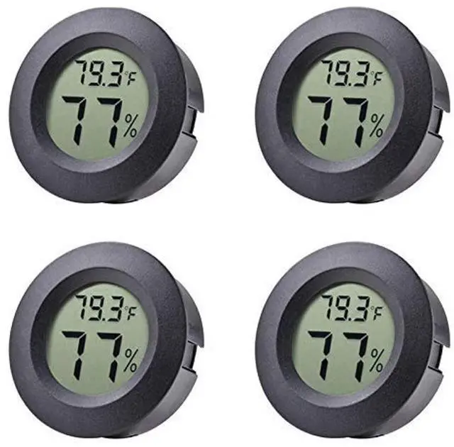 Main image of 4-pack Mini Hygrometer Thermometer Fahrenheit Indoor Room Round Humidity Temperature Gauge for 3D Printer Home Jars Reptile Incubator Guitar Case