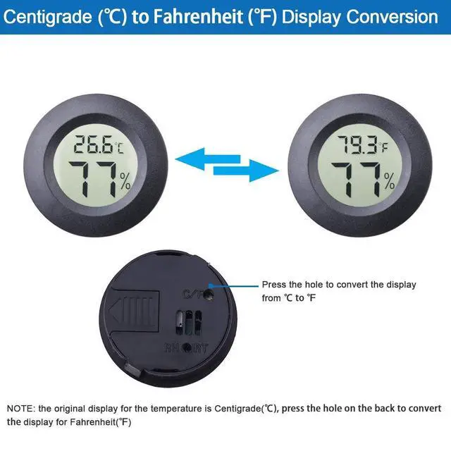 Alt view image 2 of 6 - 4-pack Mini Hygrometer Thermometer Fahrenheit Indoor Room Round Humidity Temperature Gauge for 3D Printer Home Jars Reptile Incubator Guitar Case