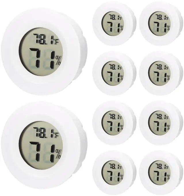 Main image of 10 Pack Mini Hygrometer Thermometer - Digital Hygrometer Gauge LCD Monitor Temperature Humidity Meter Indoor Room Round Humidity Temperature Gauge for Greenhouse Home Kitchen (White)