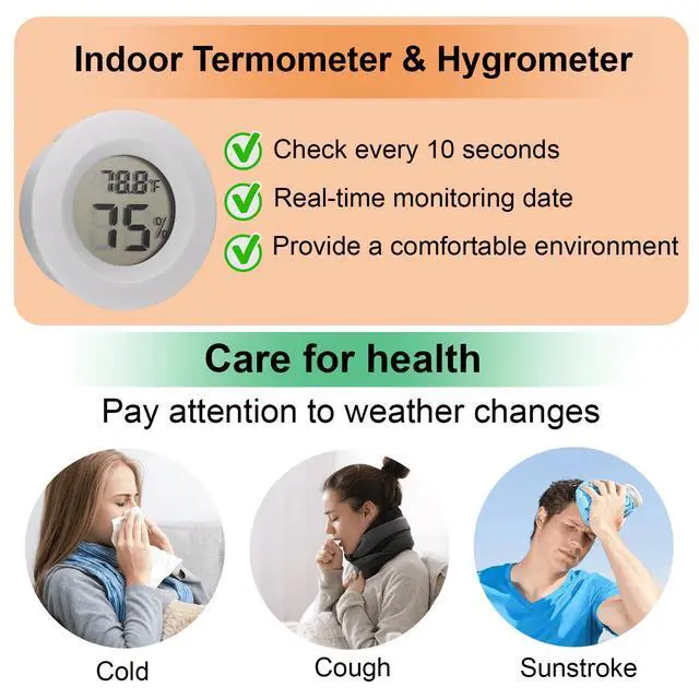 Alt view image 2 of 7 - 10 Pack Mini Hygrometer Thermometer - Digital Hygrometer Gauge LCD Monitor Temperature Humidity Meter Indoor Room Round Humidity Temperature Gauge for Greenhouse Home Kitchen (White)