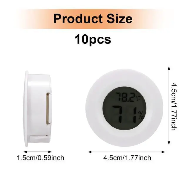 Alt view image 7 of 7 - 10 Pack Mini Hygrometer Thermometer - Digital Hygrometer Gauge LCD Monitor Temperature Humidity Meter Indoor Room Round Humidity Temperature Gauge for Greenhouse Home Kitchen (White)