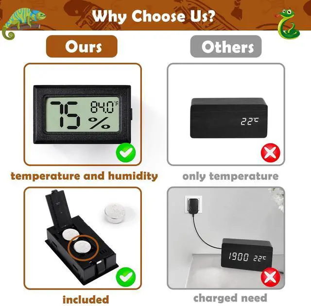 Alt view image 3 of 7 - Reptile Thermometer and Humidity Gauge,2PCS Digital Hygrometer Adhesive Reptile Terrarium Hydrometer,Bearded Dragon Tank Accessories,Pet Humidity Meter Supplies for Leopard Crested Gecko,Snake,Lizard
