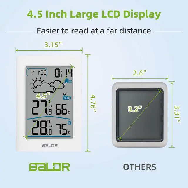 Alt view image 3 of 7 - Indoor Outdoor Thermometer Wireless with Clock, Battery Powered Weather Station Indoor Outdoor, Portable Outside Temperature Monitor for Home Patio