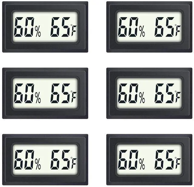 Main image of 6 Pack Mini Indoor Temperature Humidity Meter Gauge Thermometer Hygrometer LCD Display Fahrenheit () for Humidors Greenhouse Garden Cellar Jars Closet