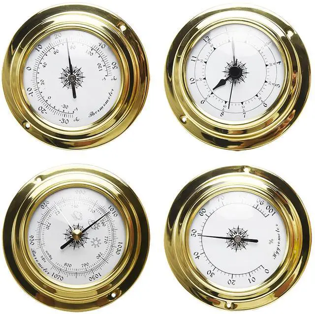 Main image of 4-Pack Mini Hygrometer Thermometer, Weather Station Set, Portable Marine Wall Mounted Barometer Clock Meter Thermometer Hygrometer Kit