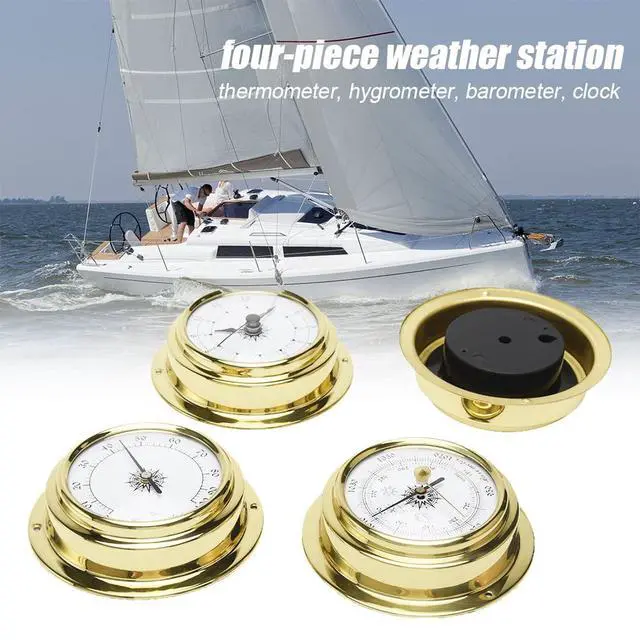 Alt view image 3 of 7 - 4-Pack Mini Hygrometer Thermometer, Weather Station Set, Portable Marine Wall Mounted Barometer Clock Meter Thermometer Hygrometer Kit
