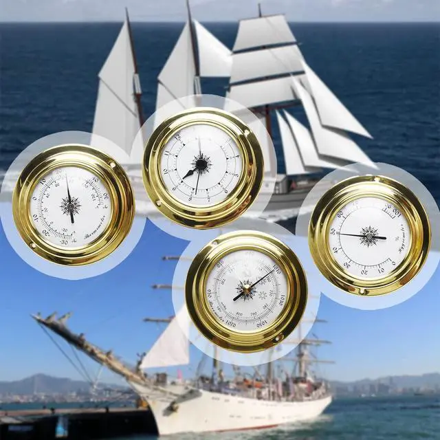 Alt view image 4 of 7 - 4-Pack Mini Hygrometer Thermometer, Weather Station Set, Portable Marine Wall Mounted Barometer Clock Meter Thermometer Hygrometer Kit