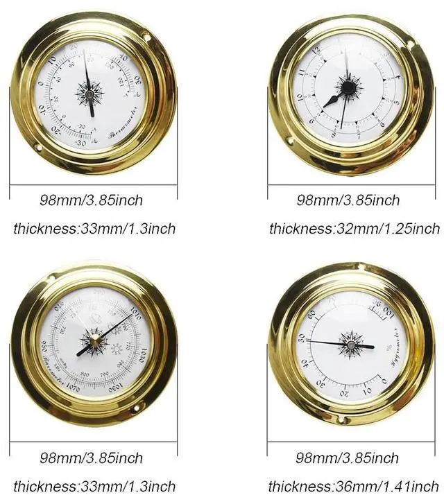 Alt view image 2 of 7 - 4-Pack Mini Hygrometer Thermometer, Weather Station Set, Portable Marine Wall Mounted Barometer Clock Meter Thermometer Hygrometer Kit