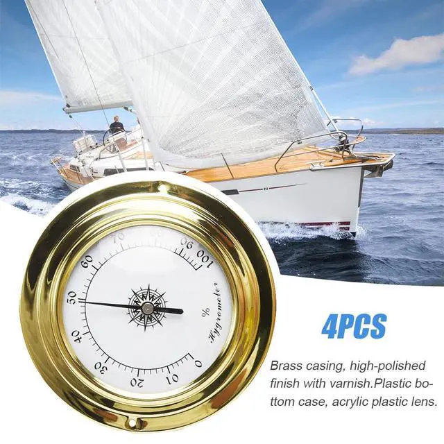 Alt view image 5 of 7 - 4-Pack Mini Hygrometer Thermometer, Weather Station Set, Portable Marine Wall Mounted Barometer Clock Meter Thermometer Hygrometer Kit