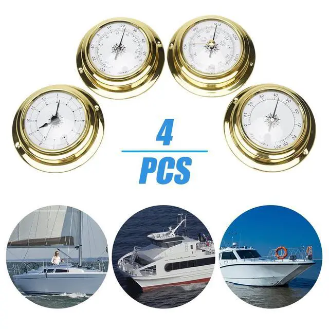 Alt view image 6 of 7 - 4-Pack Mini Hygrometer Thermometer, Weather Station Set, Portable Marine Wall Mounted Barometer Clock Meter Thermometer Hygrometer Kit