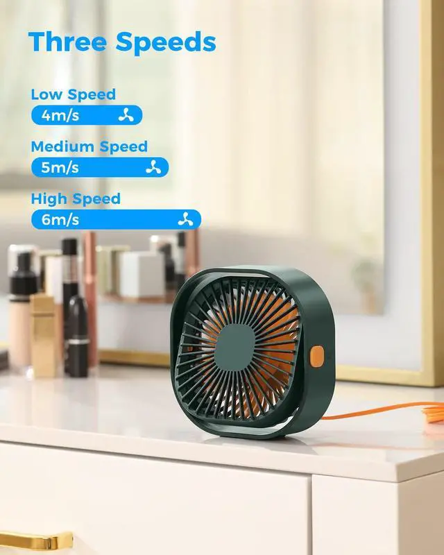 Alt view image 2 of 6 - 4 Inch Small USB Desk Fan, 3-Speed Portable & 360°Rotatable Mini Cooling Fan, USB-Powered Desktop Fan for Home Office Bedroom Dorm Indoor Outdoor Summer Gift