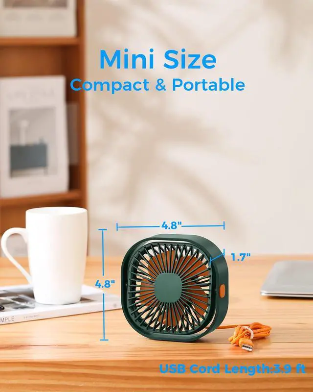 Alt view image 4 of 6 - 4 Inch Small USB Desk Fan, 3-Speed Portable & 360°Rotatable Mini Cooling Fan, USB-Powered Desktop Fan for Home Office Bedroom Dorm Indoor Outdoor Summer Gift