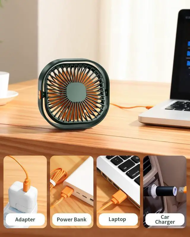 Alt view image 5 of 6 - 4 Inch Small USB Desk Fan, 3-Speed Portable & 360°Rotatable Mini Cooling Fan, USB-Powered Desktop Fan for Home Office Bedroom Dorm Indoor Outdoor Summer Gift