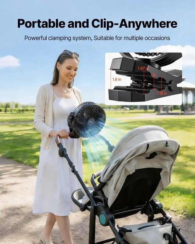 Alt view image 5 of 7 - Portable Clip Fan, Rechargeable Clip On Fan, USB Port with 3 Speeds & Circulation Mode, Strong Airflow Sturdy Clamp, Long Runtime for Desk, Golf Cart, Outdoor Camping Treadmill, Office, Black