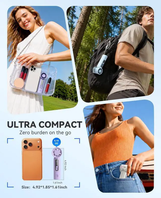 Alt view image 3 of 7 - Handheld Mini Fan, Portable Fan with Ice Cooler, 120 Speed Powerful Turbo Personal Cooling Fan with Strong Airflow, Small Pocket for Travel, Outdoor, Makeup, Summer Gift -MiFan Purple