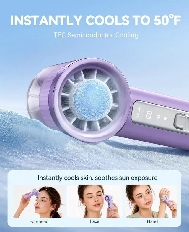 Alt view image 4 of 7 - Handheld Mini Fan, Portable Fan with Ice Cooler, 120 Speed Powerful Turbo Personal Cooling Fan with Strong Airflow, Small Pocket for Travel, Outdoor, Makeup, Summer Gift -MiFan Purple