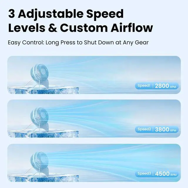 Alt view image 6 of 7 - Small USB Desk Fan, Quiet 3-Speed Portable Mini Desktop Fan, 30° Adjustable Personal Cooling Fan for Office Home Car Travel Summer Gifts (Glossy Blue)