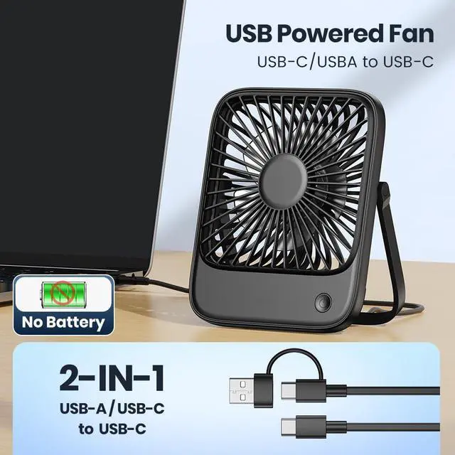 Alt view image 2 of 6 - USB Desk Fan, USB C Corded Powered Personal Fan(No battery), Strong Airflow, 3 Speeds Wind Small USB Desktop Fan With 180° Tilt Folding for Home Office Table