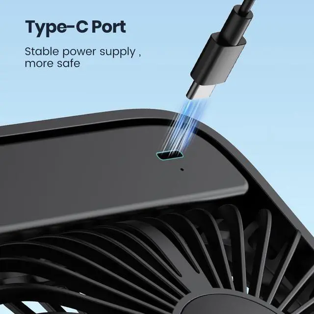 Alt view image 3 of 6 - USB Desk Fan, USB C Corded Powered Personal Fan(No battery), Strong Airflow, 3 Speeds Wind Small USB Desktop Fan With 180° Tilt Folding for Home Office Table