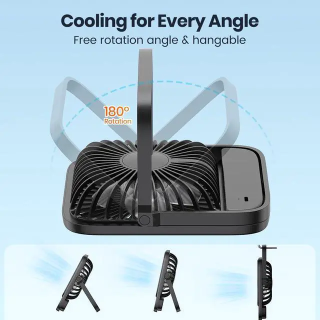 Alt view image 4 of 6 - USB Desk Fan, USB C Corded Powered Personal Fan(No battery), Strong Airflow, 3 Speeds Wind Small USB Desktop Fan With 180° Tilt Folding for Home Office Table