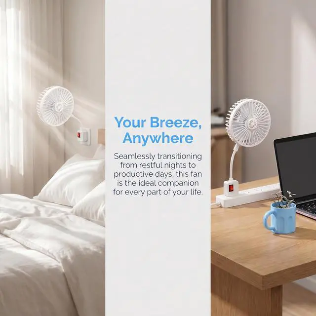 Alt view image 4 of 4 - Mini Clip on Fan, USB Powered Personal Desk Fan with Flexible Gooseneck, One-Speed Operation, Portable Small Cooling Fan for Home Office Dorm Bedside Travel, White