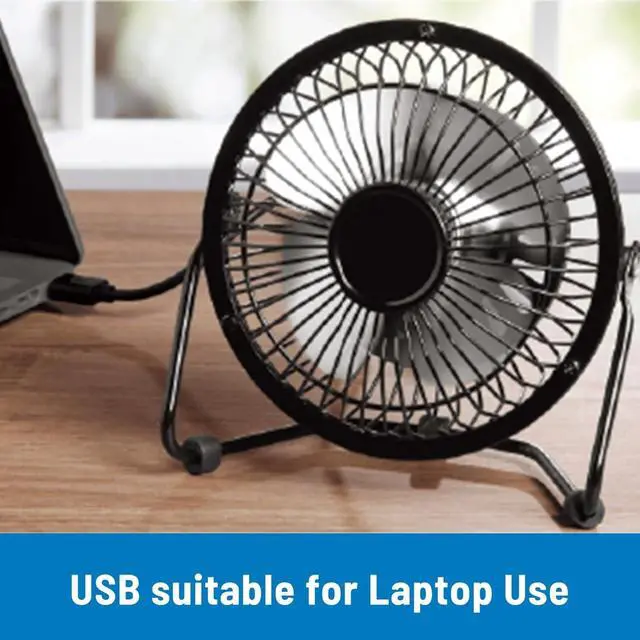 Alt view image 7 of 7 - 4 inch Personal USB Powered Small Desk Fan, Mini Quiet Fan with Metal Construction & Strong Airflow & 360°Adjustable Tilt Angle, Black
